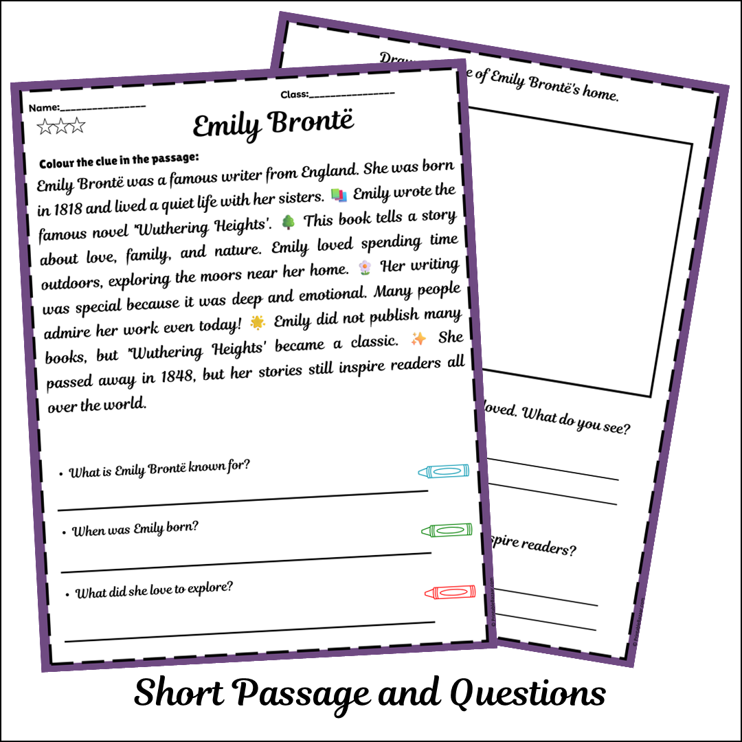 Emily Brontë | Short Reading Comprehension Creative Worksheet