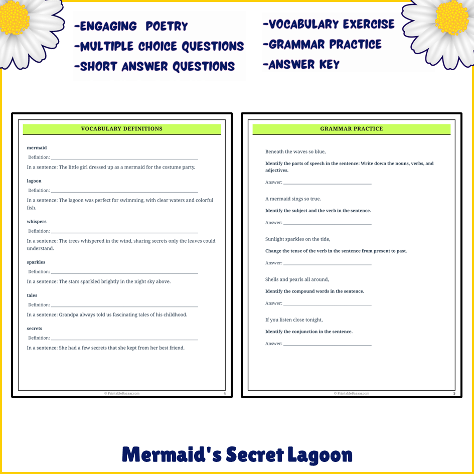 Mermaid's Secret Lagoon | Poem Grammar Worksheet Printable Activity