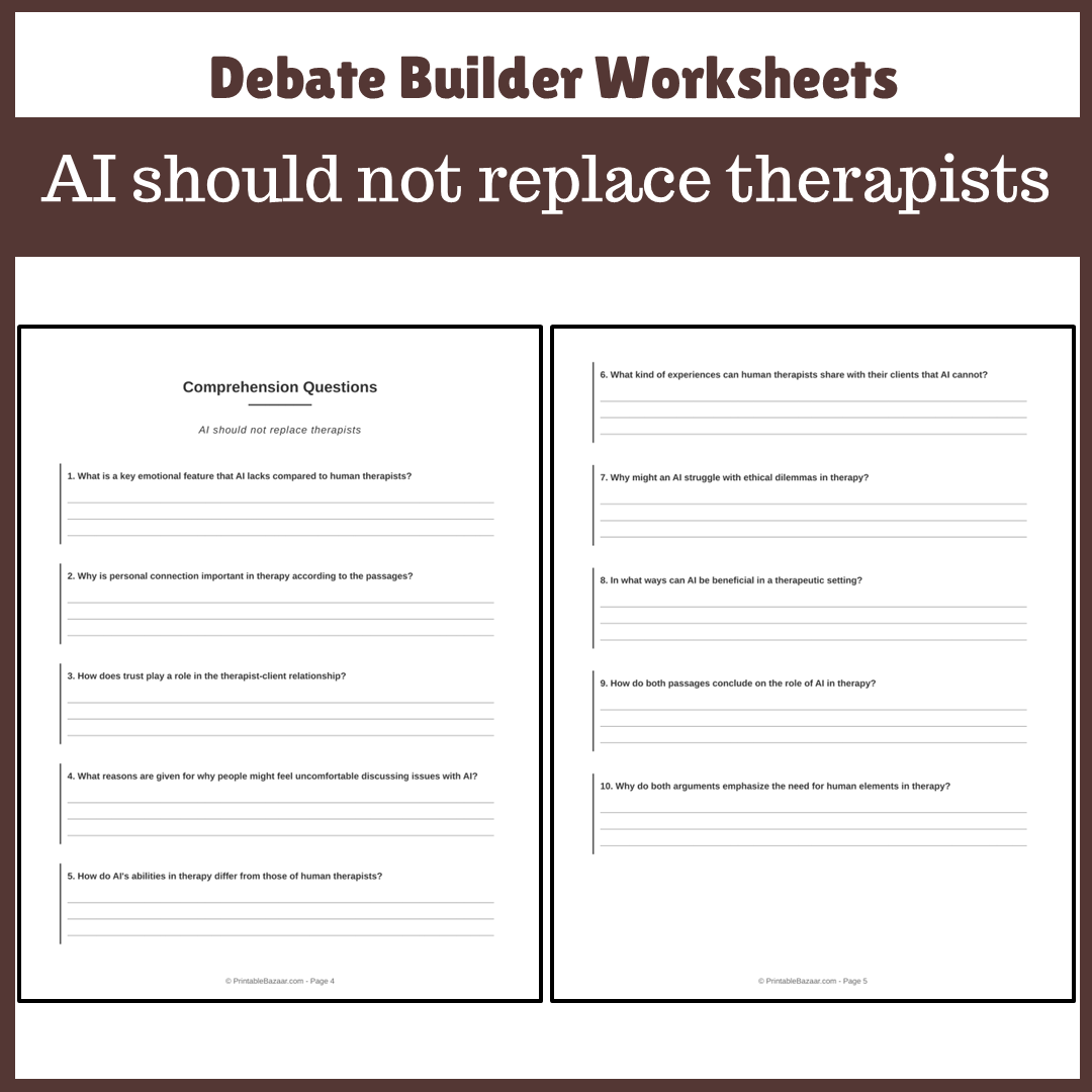 AI should not replace therapists | Favour and Against Worksheet Printable Activity