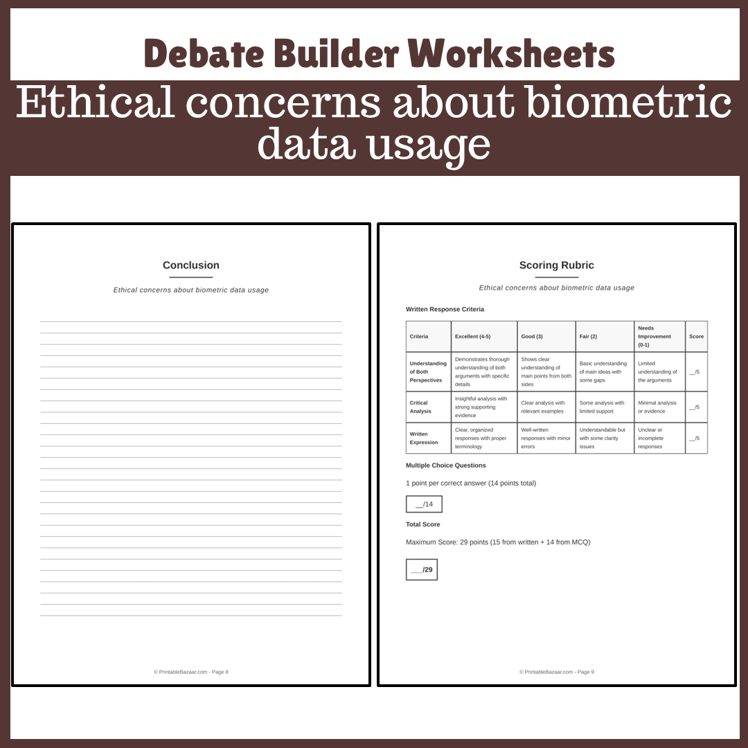 Ethical concerns about biometric data usage | Favour and Against Worksheet Printable Activity