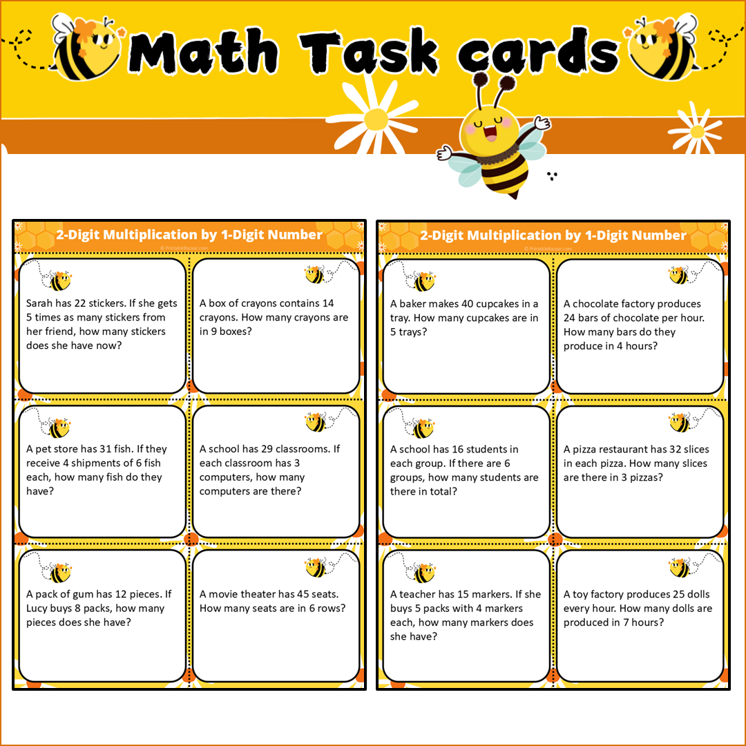 2-Digit Multiplication by 1-Digit Number | Math Task Cards