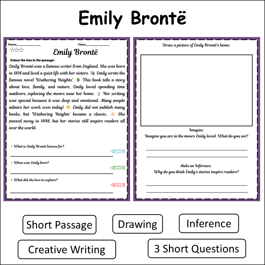 Emily Brontë | Short Reading Comprehension Creative Worksheet