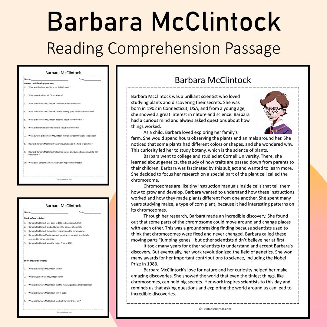Barbara McClintock | Reading Comprehension Passage Printable Activity