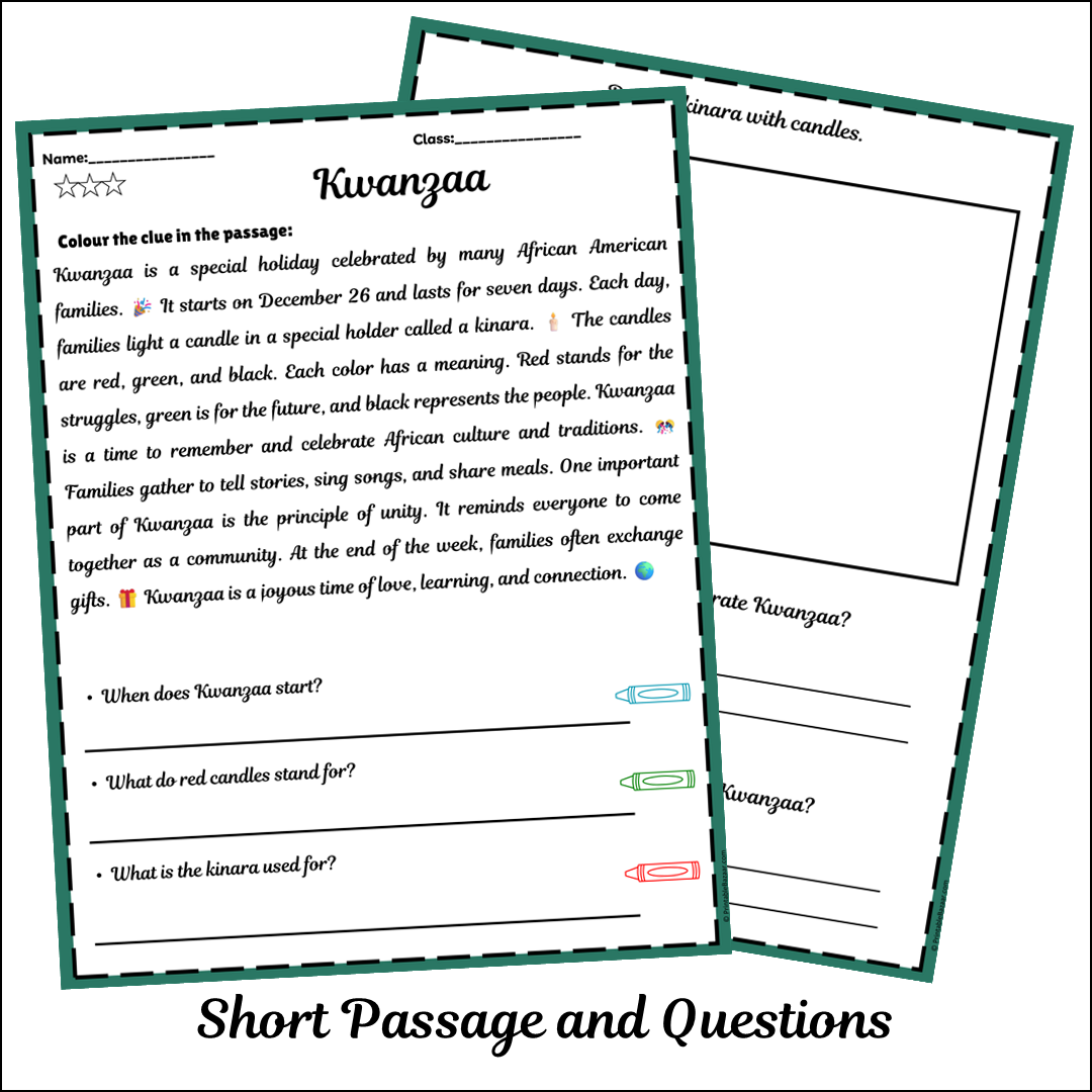 Kwanzaa | Short Reading Comprehension Creative Worksheet