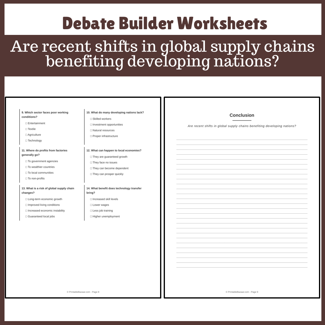 Are recent shifts in global supply chains benefiting developing nations? | Favour and Against Worksheet Printable Activity