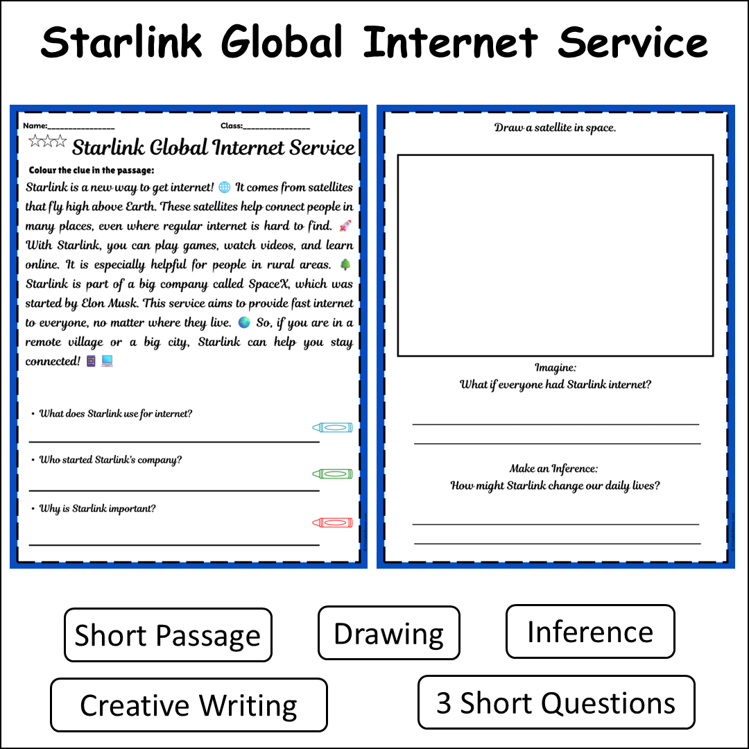 Starlink Global Internet Service | Short Reading Comprehension Creative Worksheet