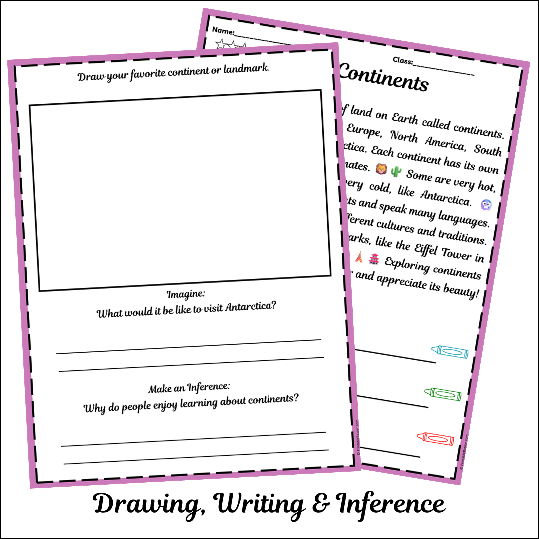 Continents | Short Reading Comprehension Creative Worksheet