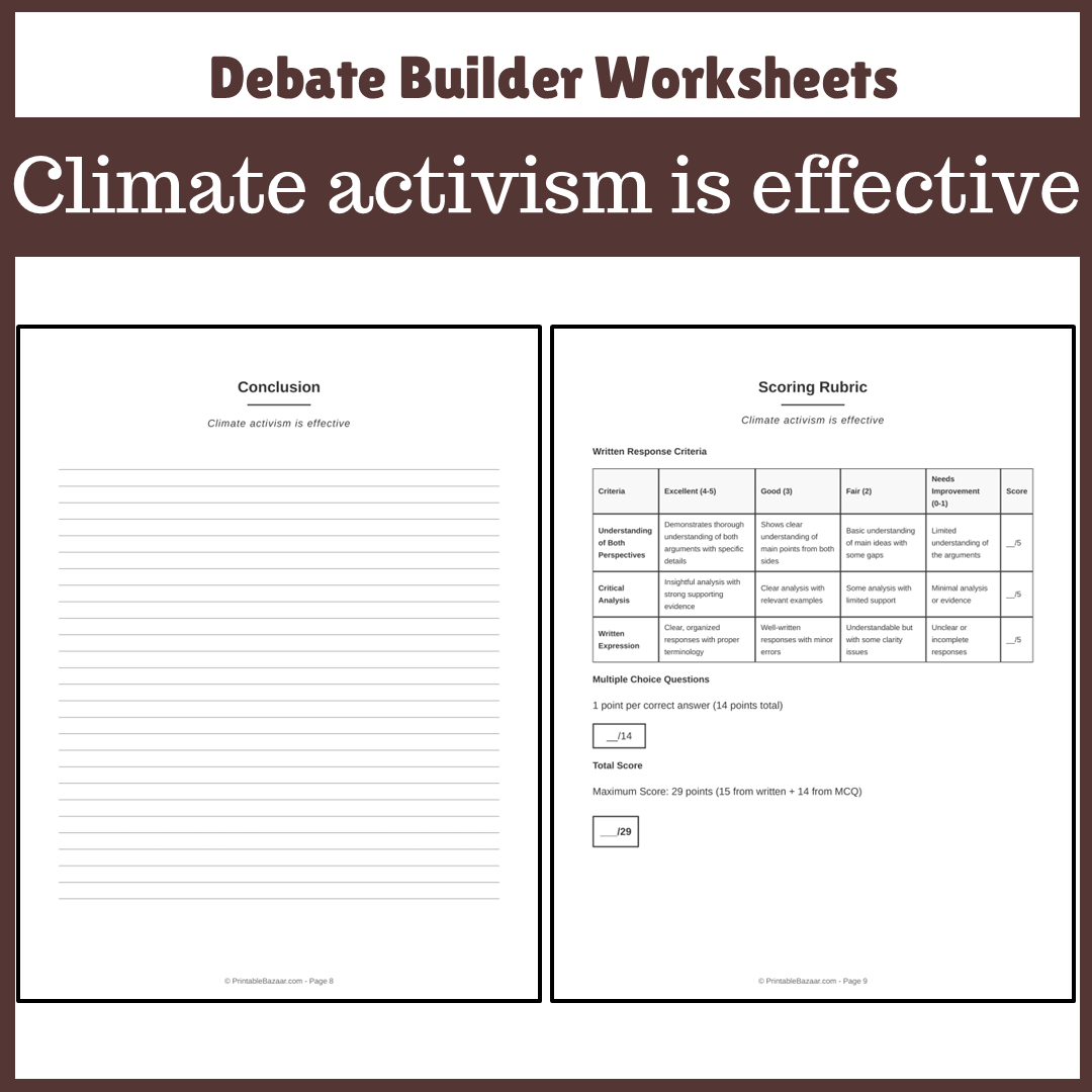 Climate activism is effective | Favour and Against Worksheet Printable Activity