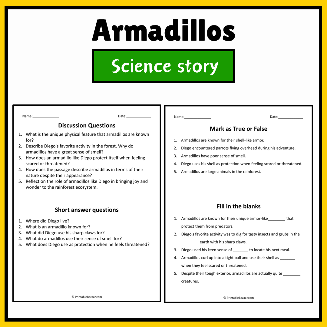 Armadillos | Science Story Reading Comprehension Activity
