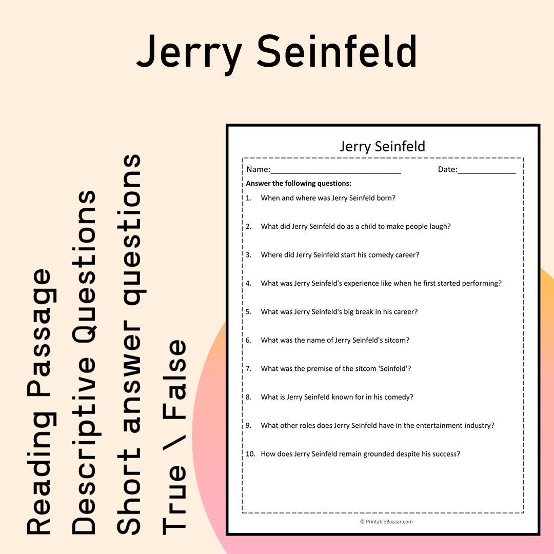 Jerry Seinfeld | Reading Comprehension Passage Printable Activity