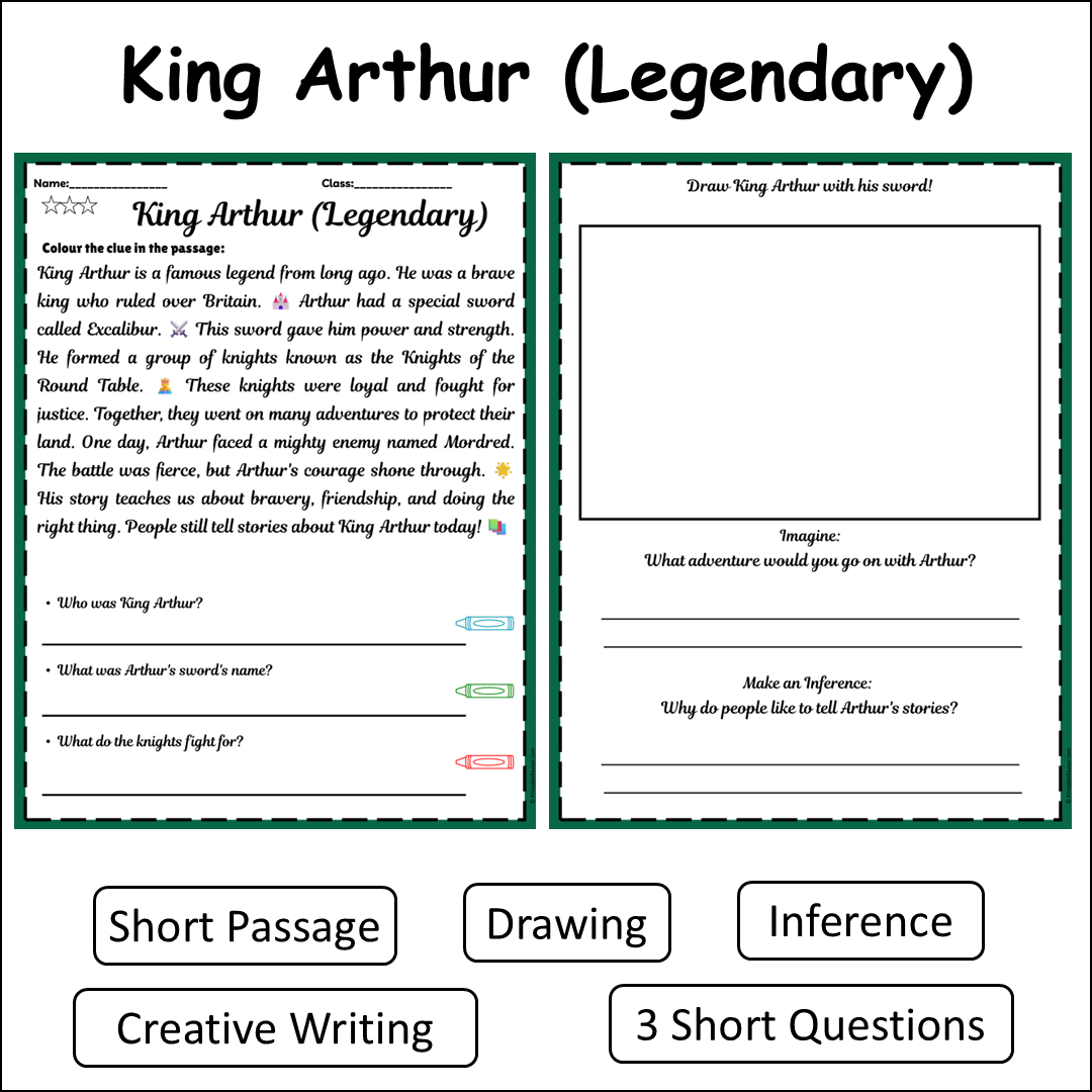 King Arthur (Legendary) | Short Reading Comprehension Creative Worksheet