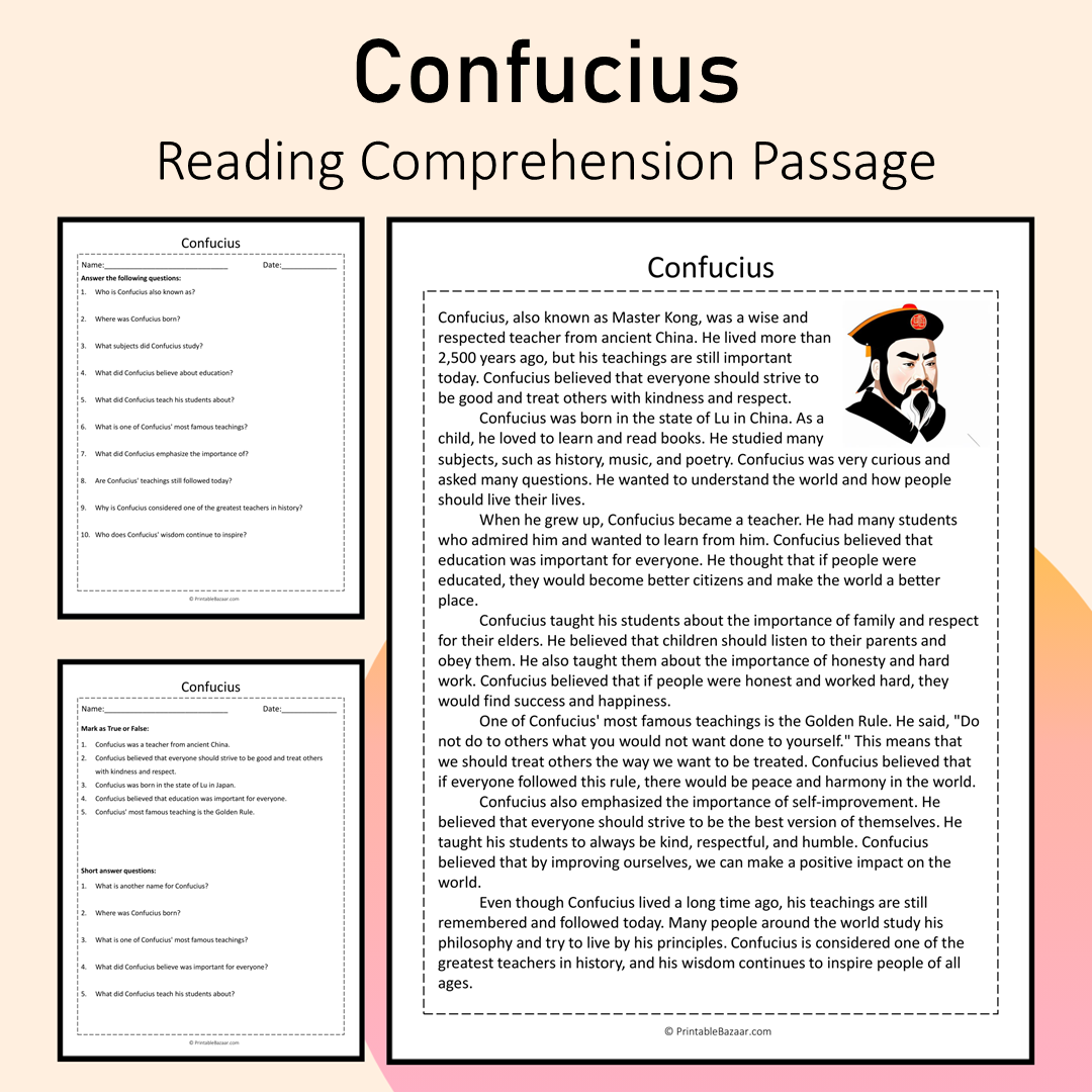 Confucius | Reading Comprehension Passage Printable Activity