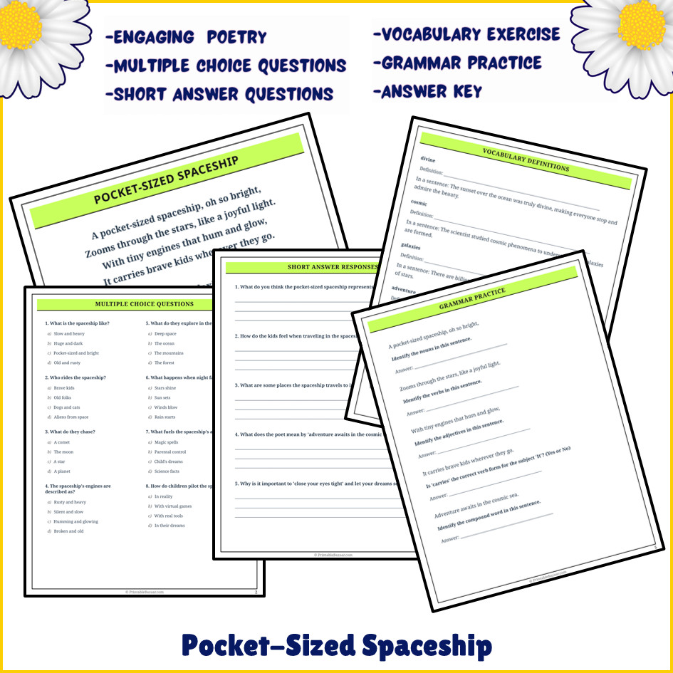 Pocket-Sized Spaceship | Poem Grammar Worksheet Printable Activity