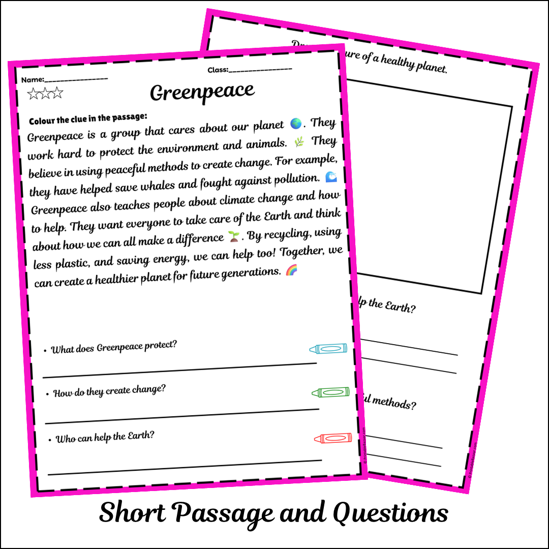 Greenpeace | Short Reading Comprehension Creative Worksheet
