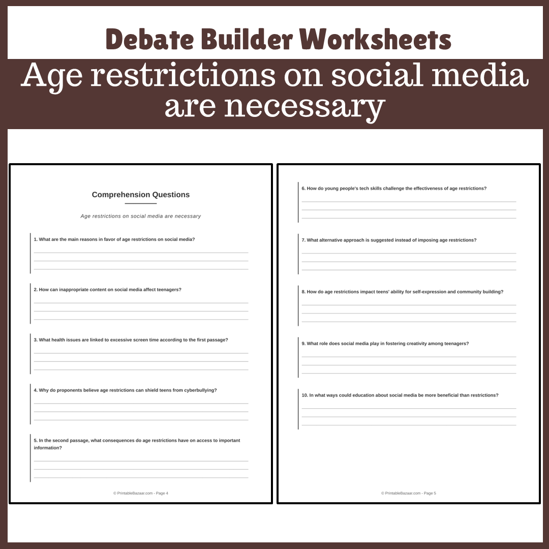 Age restrictions on social media are necessary | Favour and Against Worksheet Printable Activity