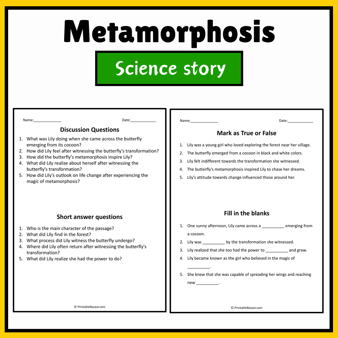 Metamorphosis | Science Story Reading Comprehension Activity