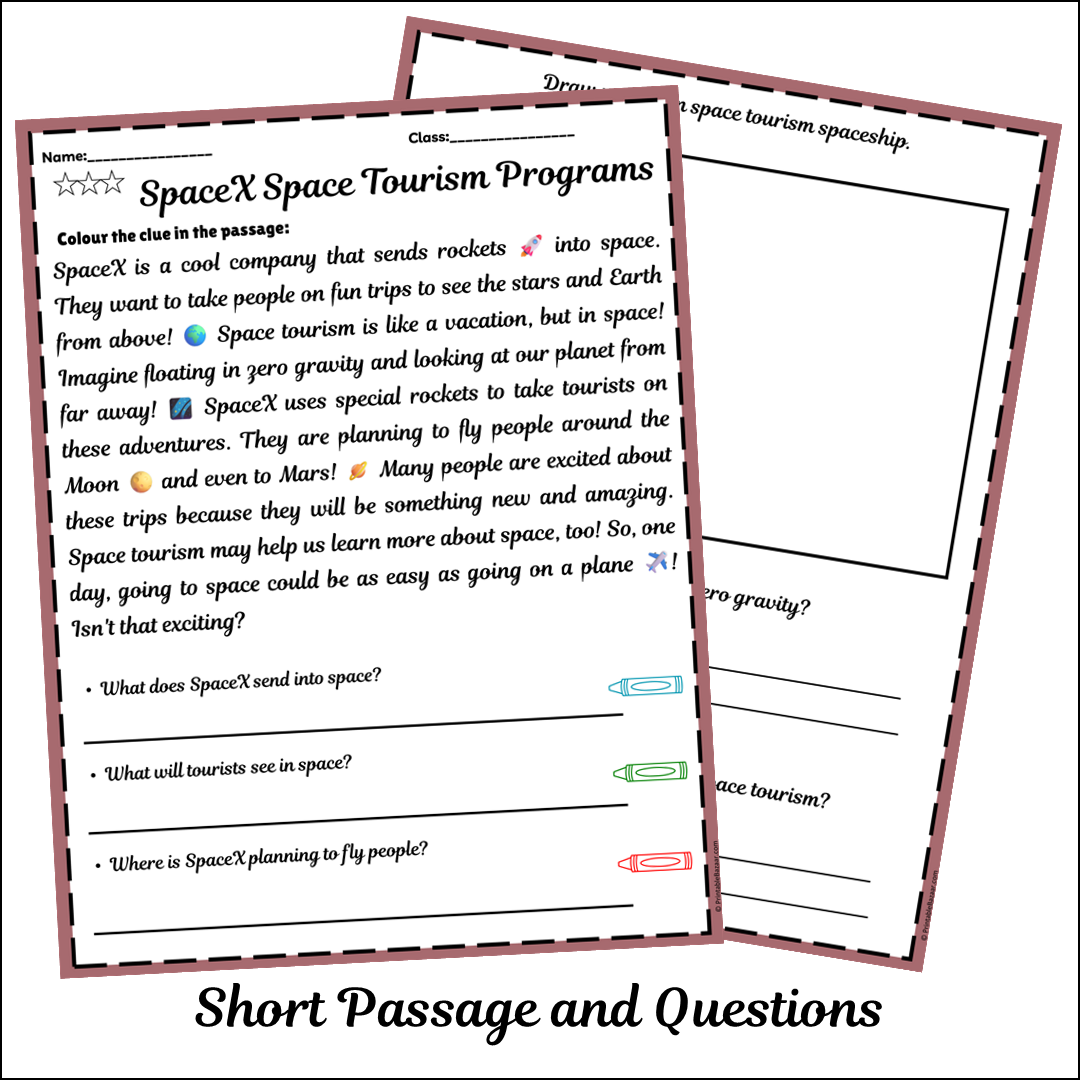 SpaceX Space Tourism Programs | Short Reading Comprehension Creative Worksheet