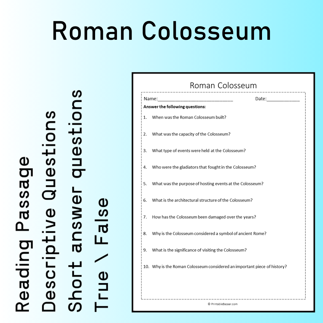 Roman Colosseum | Reading Comprehension Passage Printable Worksheet