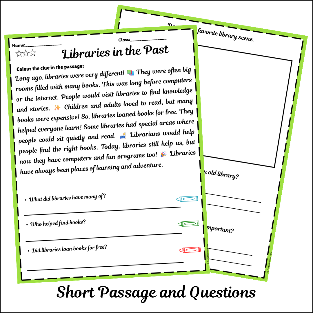 Libraries in the Past | Short Reading Comprehension Creative Worksheet