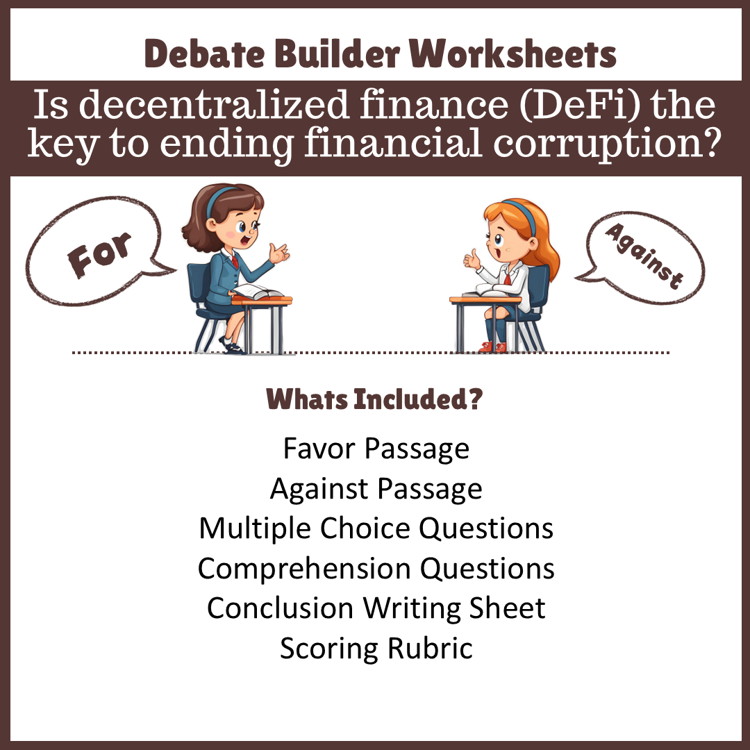 Is decentralized finance (DeFi) the key to ending financial corruption? | Favour and Against Worksheet Printable Activity