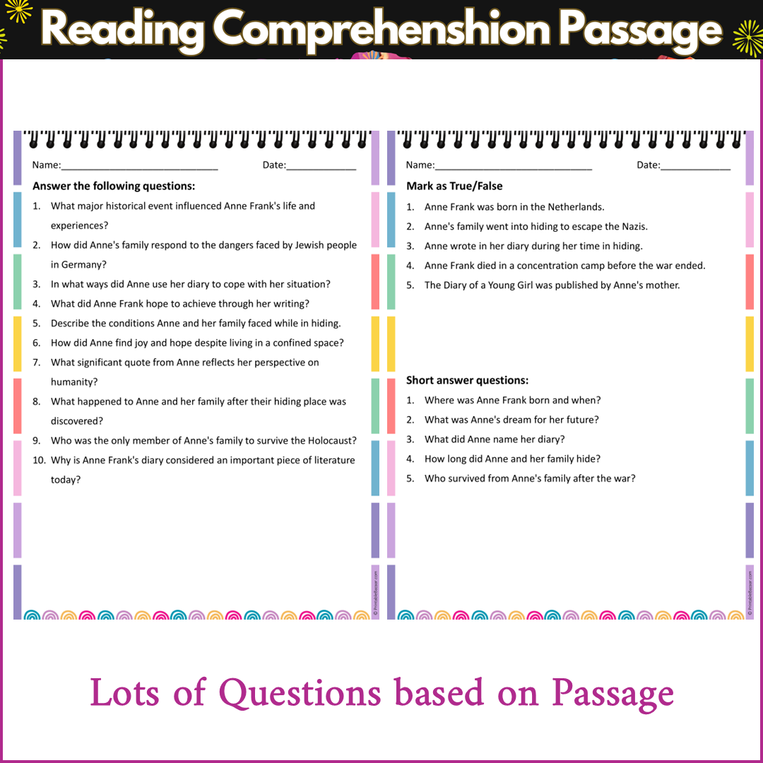 Anne Frank | Reading Comprehension Passage and Questions