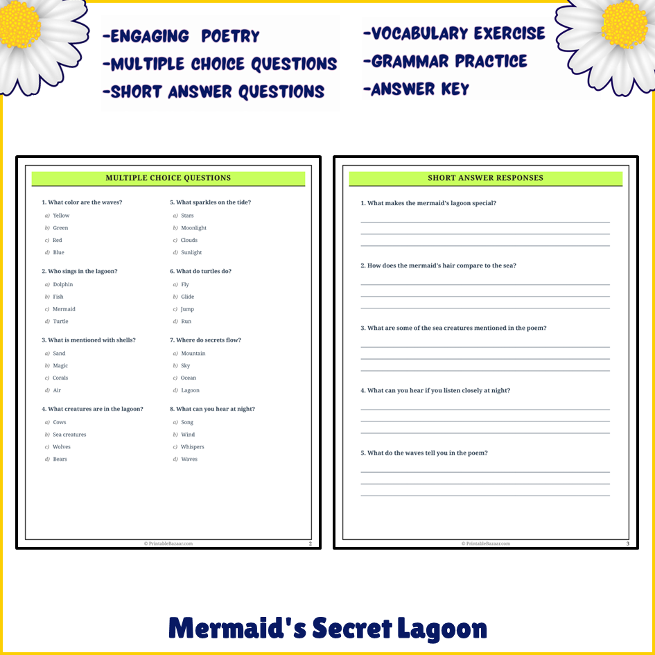 Mermaid's Secret Lagoon | Poem Grammar Worksheet Printable Activity