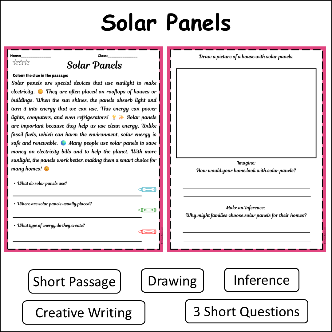 Solar Panels | Short Reading Comprehension Creative Worksheet