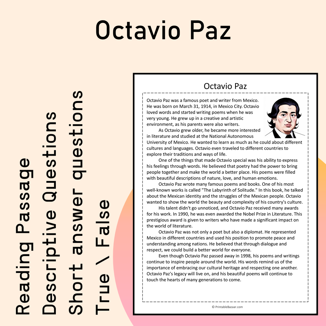 Octavio Paz | Reading Comprehension Passage Printable Activity