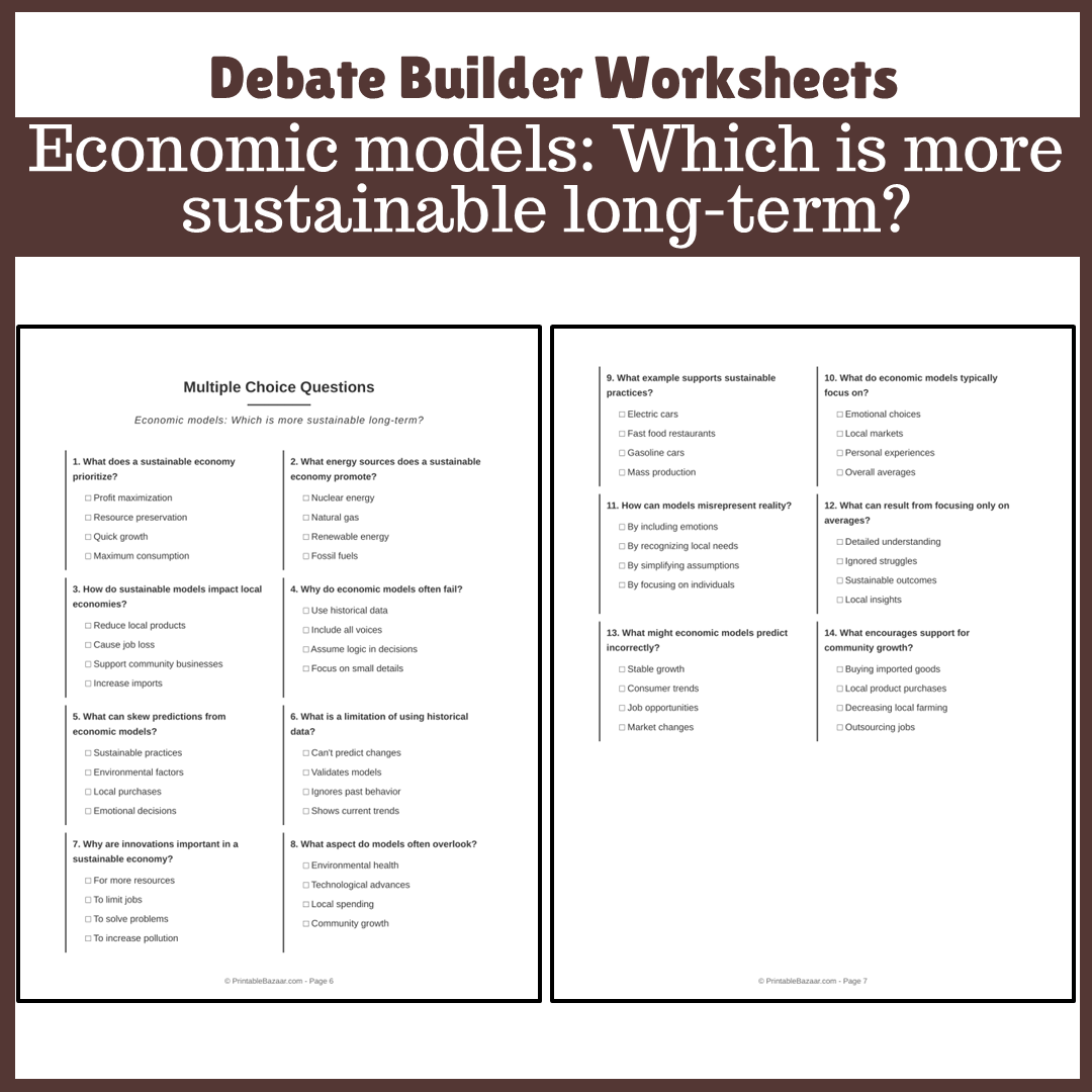 Economic models: Which is more sustainable long-term? | Favour and Against Worksheet Printable Activity