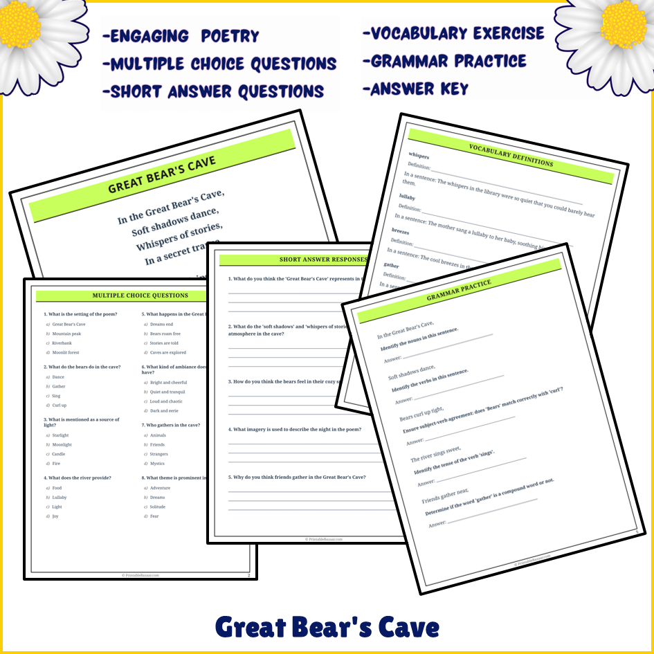 Great Bear's Cave | Poem Grammar Worksheet Printable Activity