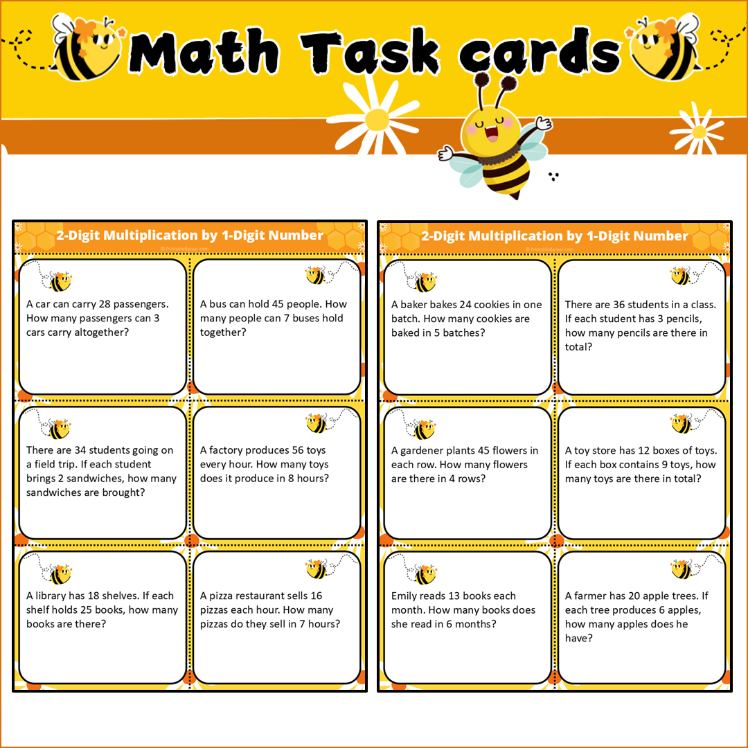 2-Digit Multiplication by 1-Digit Number | Math Task Cards