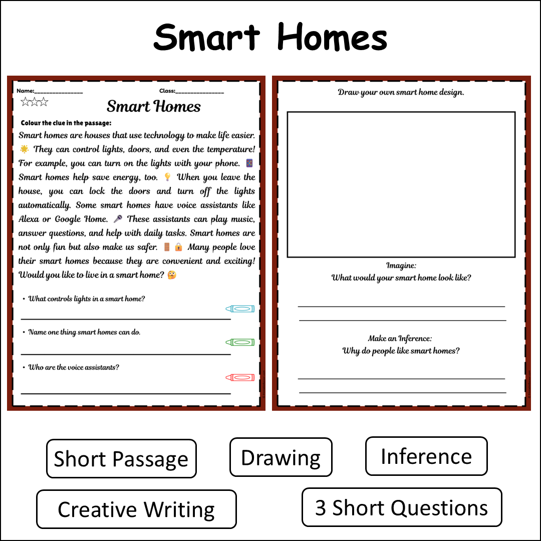 Smart Homes | Short Reading Comprehension Creative Worksheet