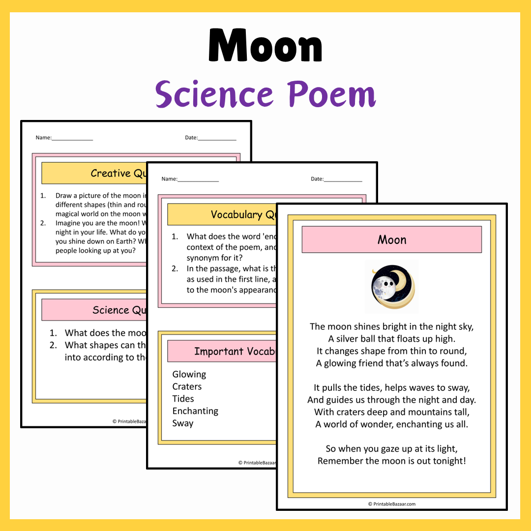 Moon | Science Poem Reading Comprehension Activity