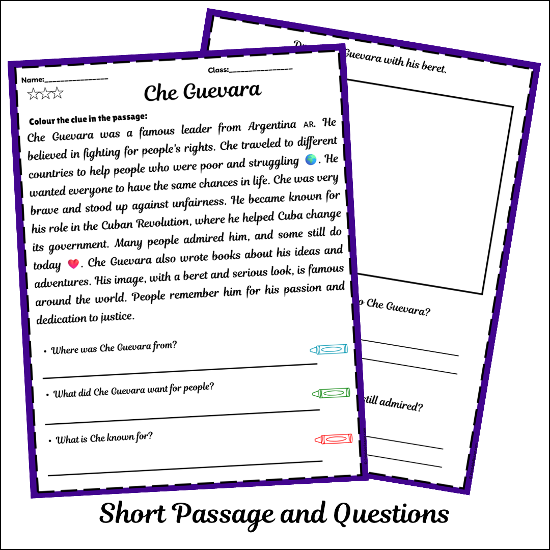 Che Guevara | Short Reading Comprehension Creative Worksheet