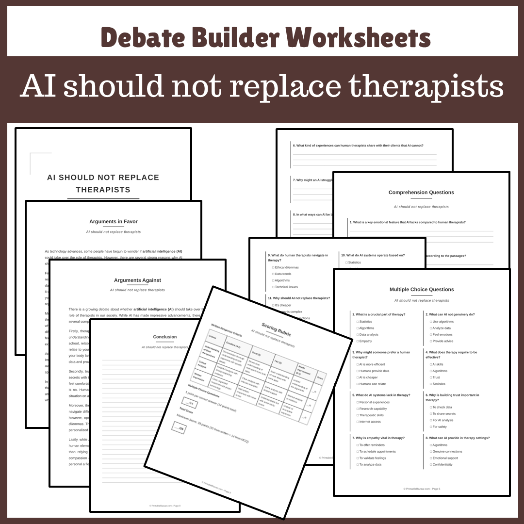 AI should not replace therapists | Favour and Against Worksheet Printable Activity
