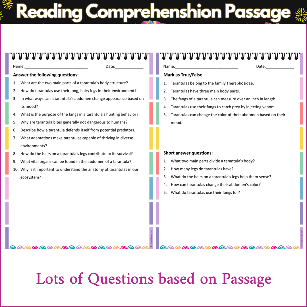 Anatomy of a Tarantula | Reading Comprehension Passage and Questions
