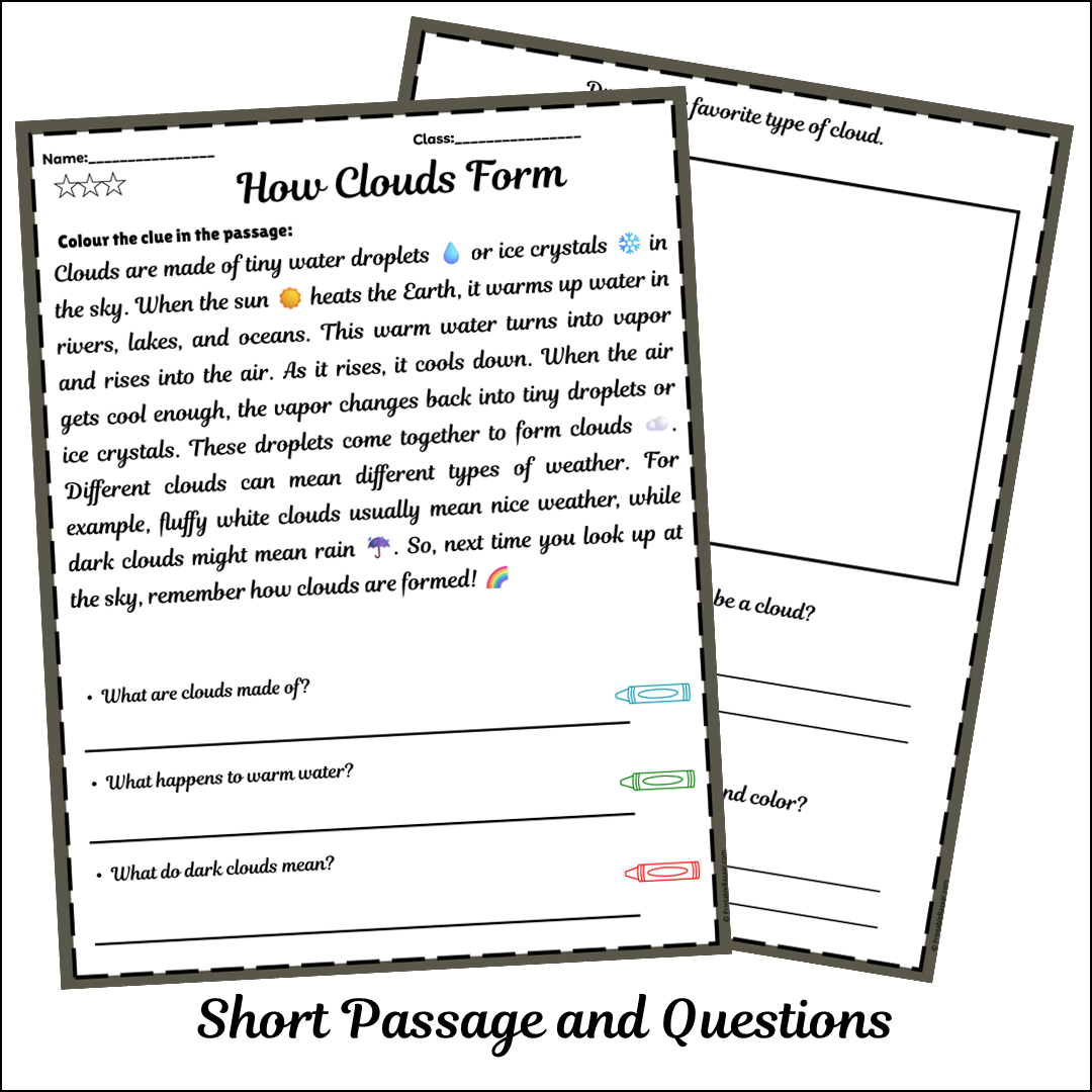 How Clouds Form | Short Reading Comprehension Creative Worksheet