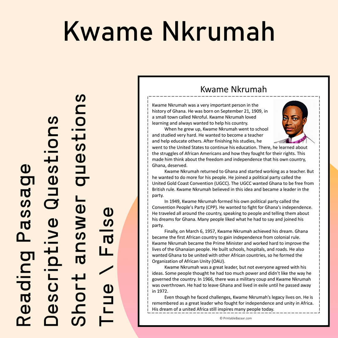 Kwame Nkrumah | Reading Comprehension Passage Printable Activity