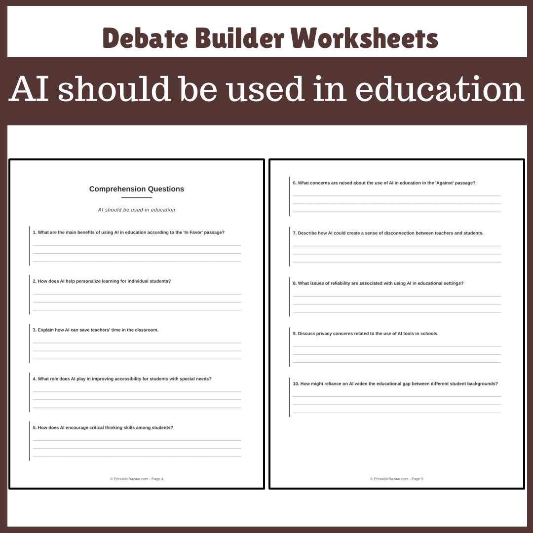 AI should be used in education | Favour and Against Worksheet Printable Activity