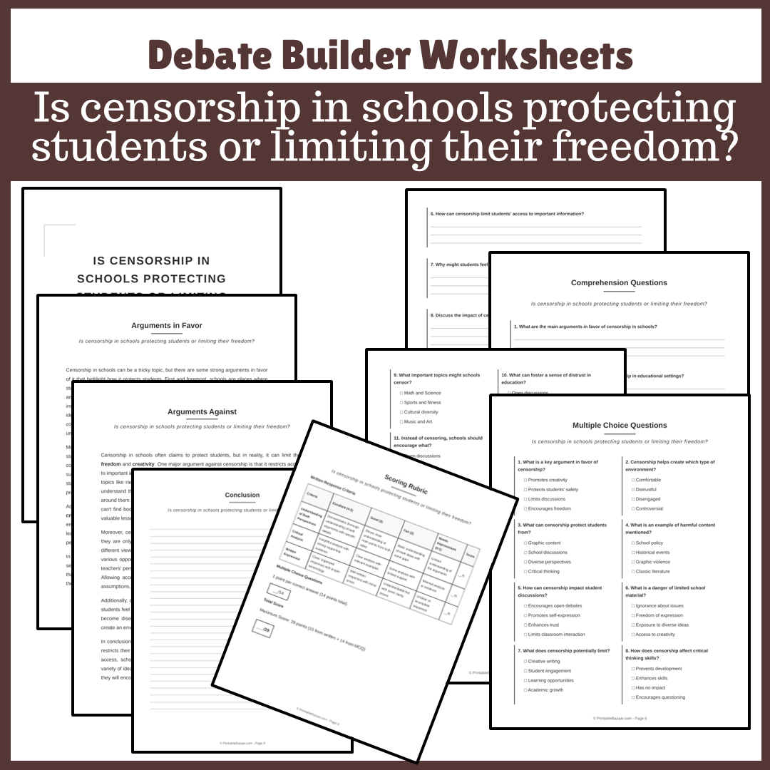 Is censorship in schools protecting students or limiting their freedom? | Favour and Against Worksheet Printable Activity