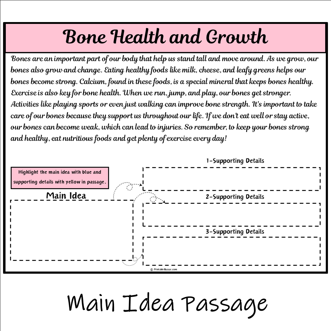 Bone Health and Growth | Main Idea and Supporting Details Reading Passage and Questions