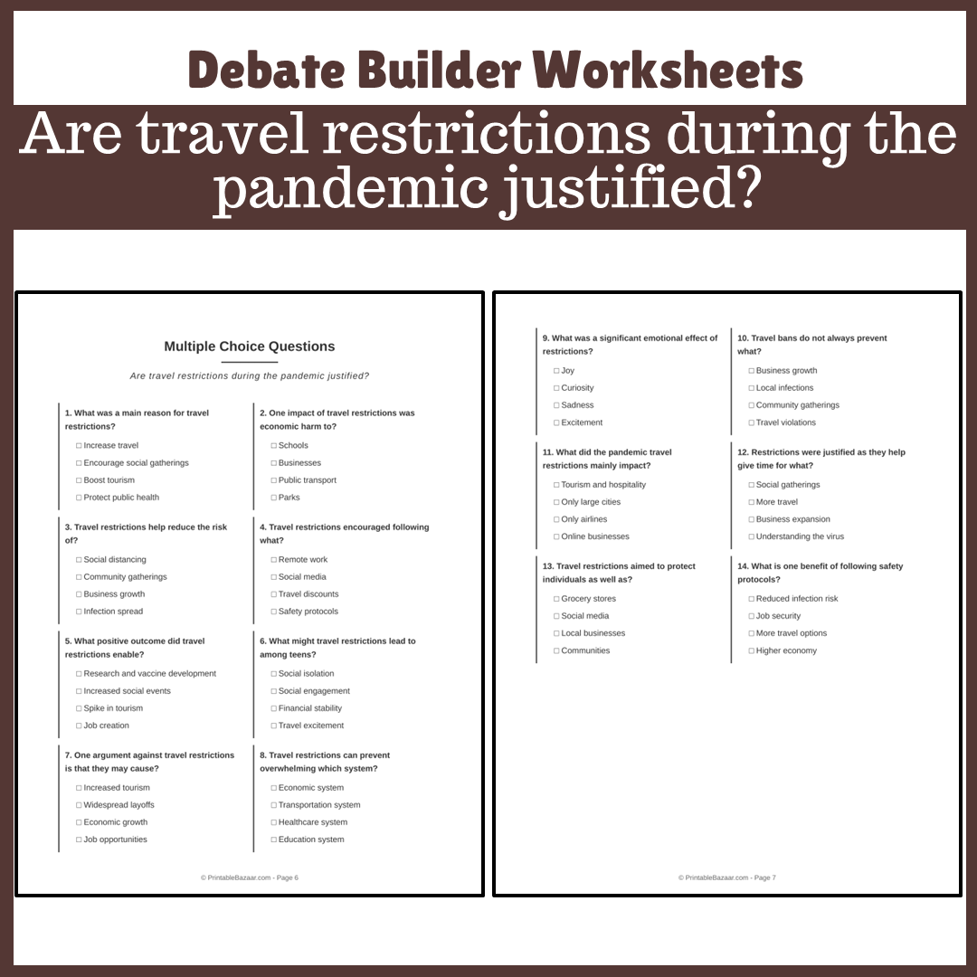 Are travel restrictions during the pandemic justified? | Favour and Against Worksheet Printable Activity
