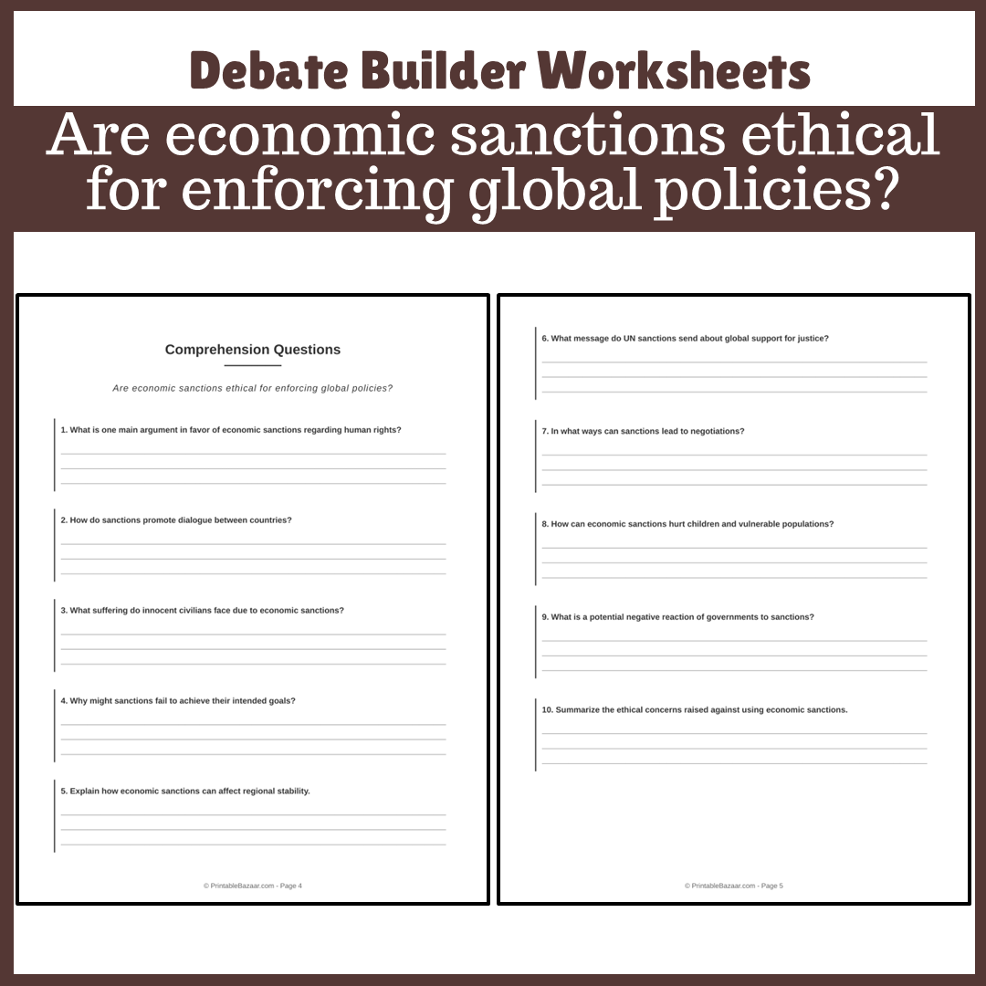Are economic sanctions ethical for enforcing global policies? | Favour and Against Worksheet Printable Activity