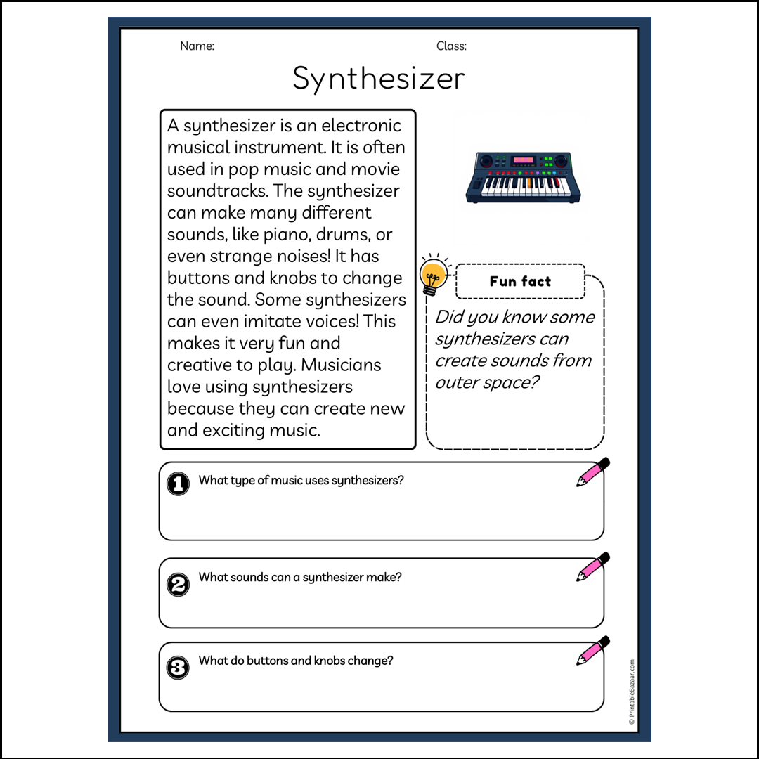 Synthesizer | Reading Passage Comprehension Questions Writing Facts Worksheet