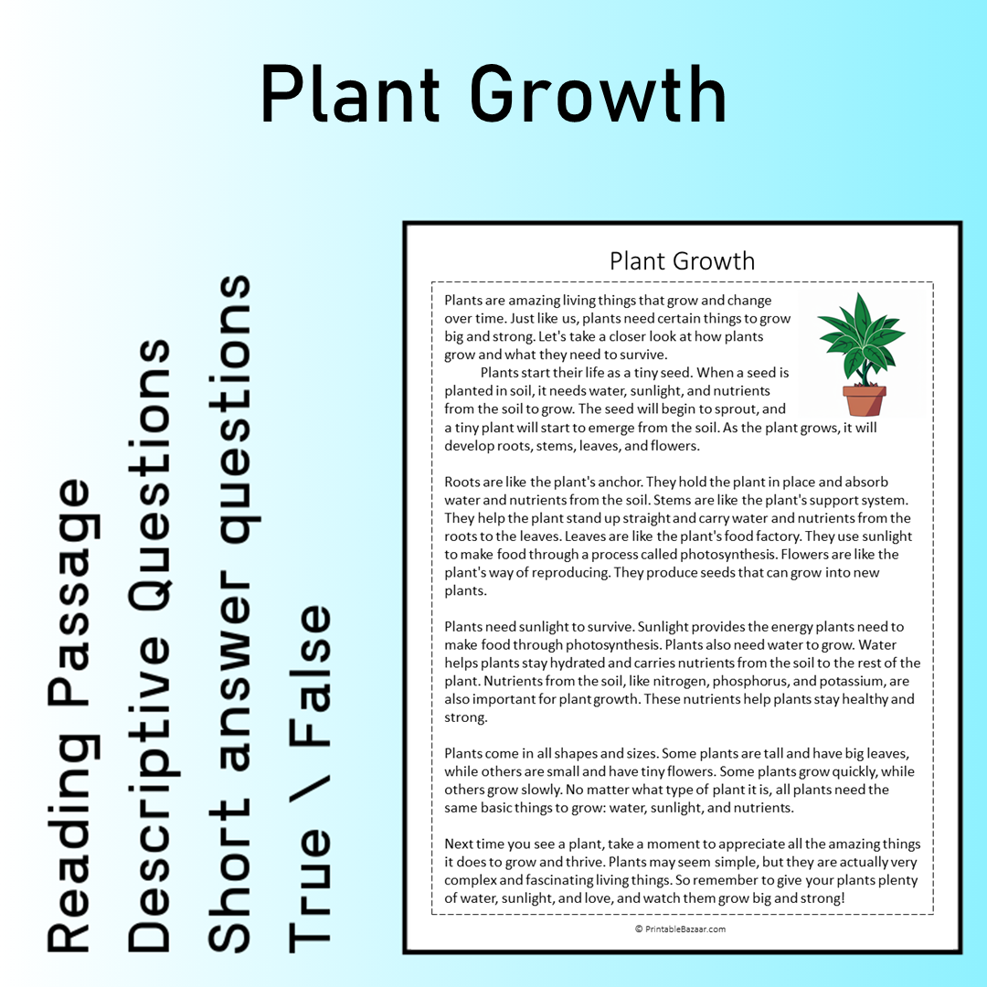 Plant Growth | Reading Comprehension Passage Printable Worksheet