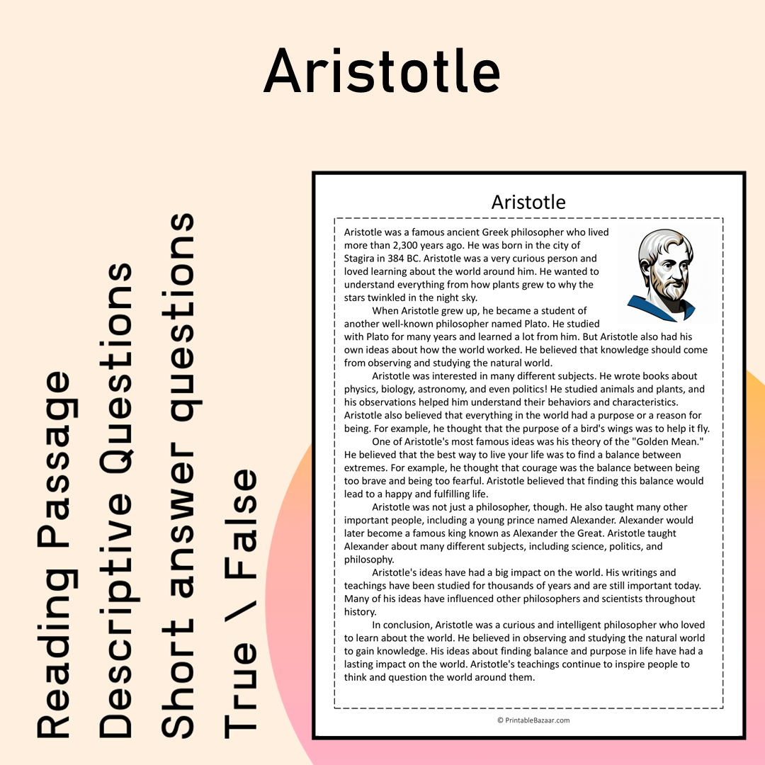 Aristotle | Reading Comprehension Passage Printable Activity