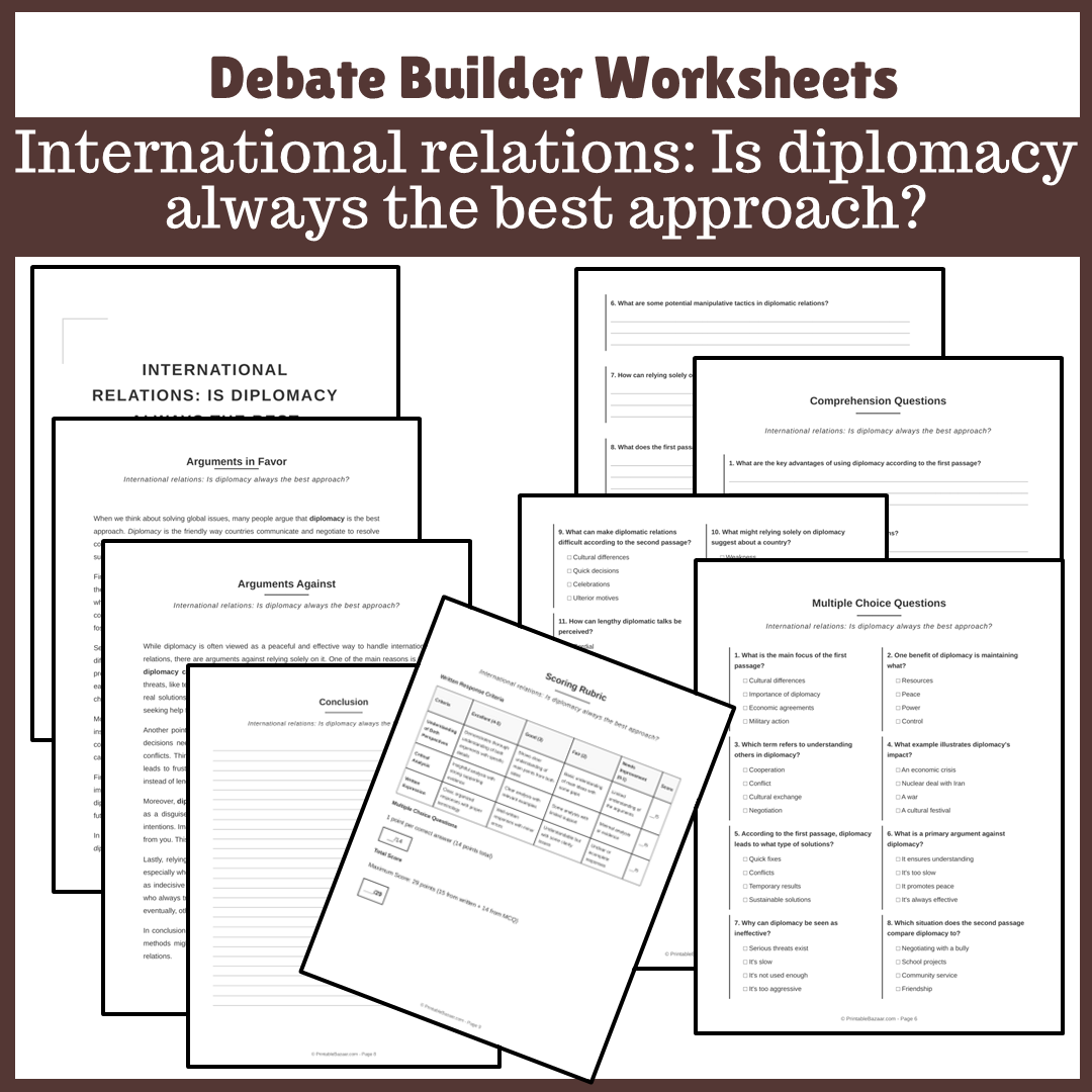 International relations: Is diplomacy always the best approach? | Favour and Against Worksheet Printable Activity