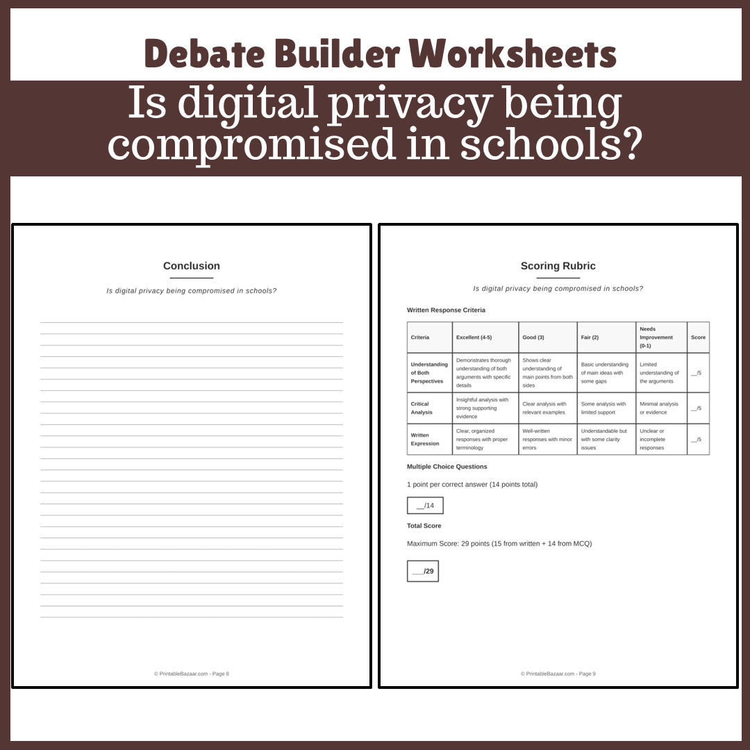 Is digital privacy being compromised in schools? | Favour and Against Worksheet Printable Activity