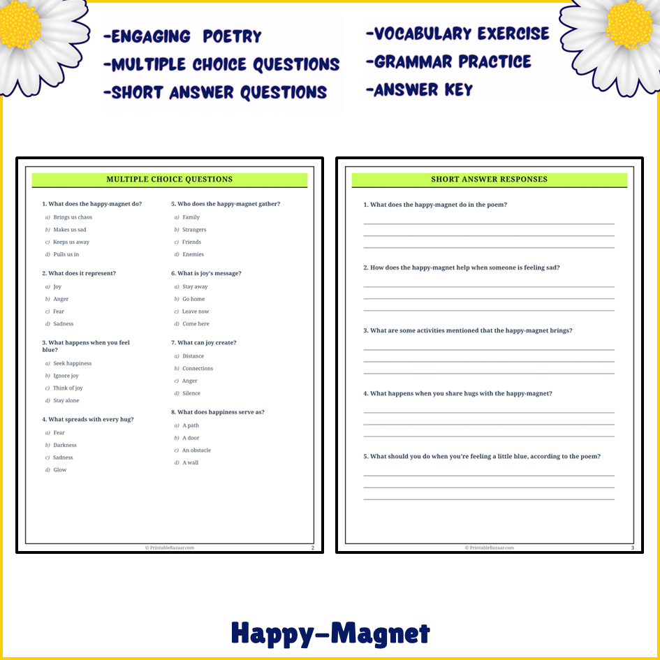 Happy-Magnet | Poem Grammar Worksheet Printable Activity