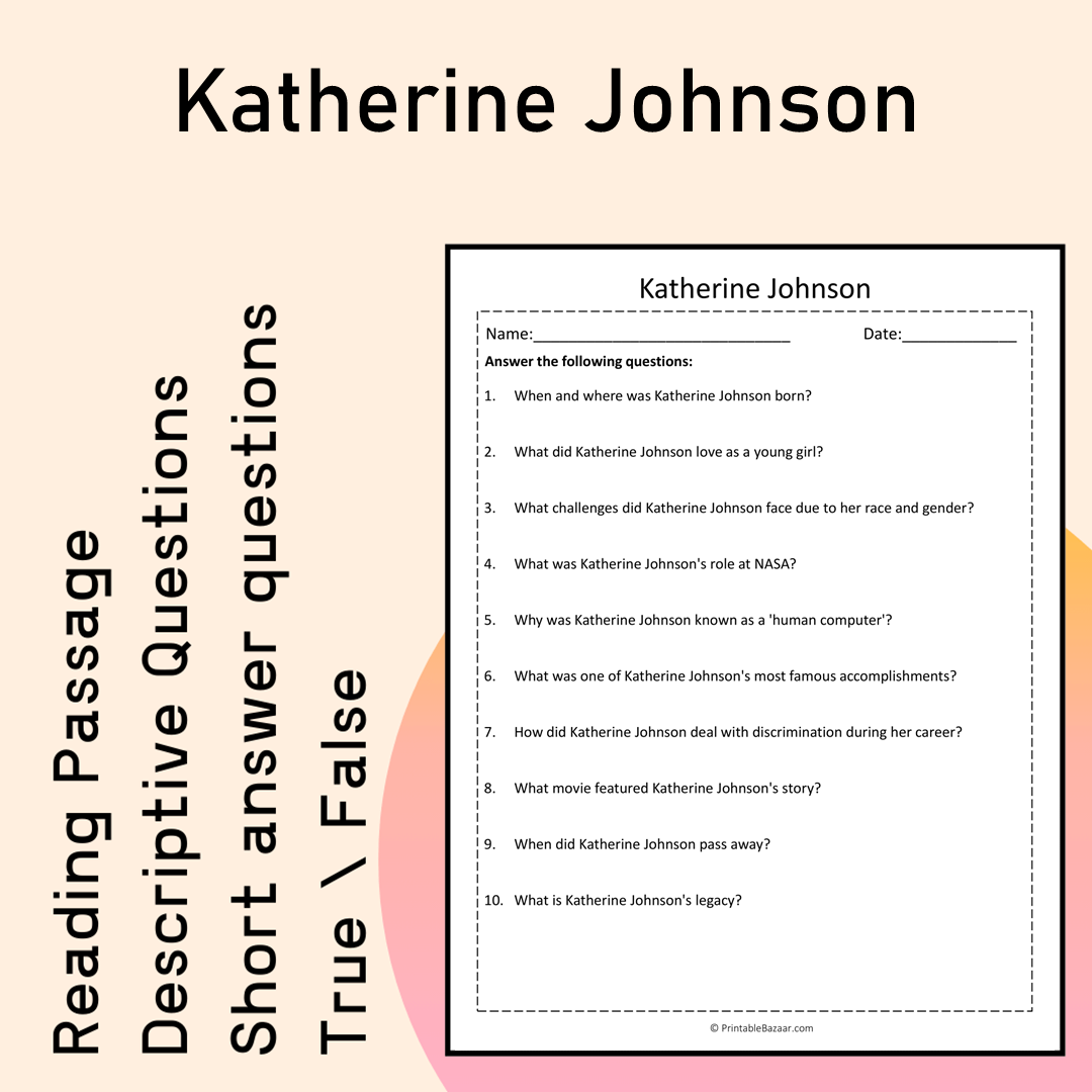 Katherine Johnson | Reading Comprehension Passage Printable Activity